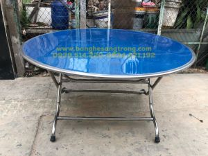BÀN TRÒN INOX 1M4 304 DÀY 1LY2 CHÂN XẾP (VẬT LIỆU BẰNG INOX 304 DÀY 1.2MM, CAO 0.75M)